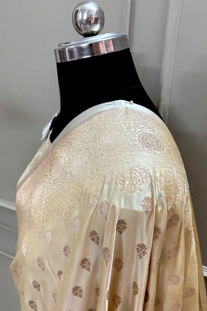 Light Yellow Zari Katan Silk Banarasi Saree