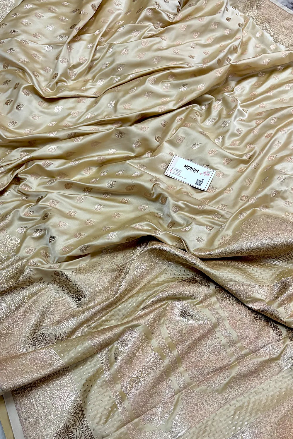 Light Yellow Zari Katan Silk Banarasi Saree