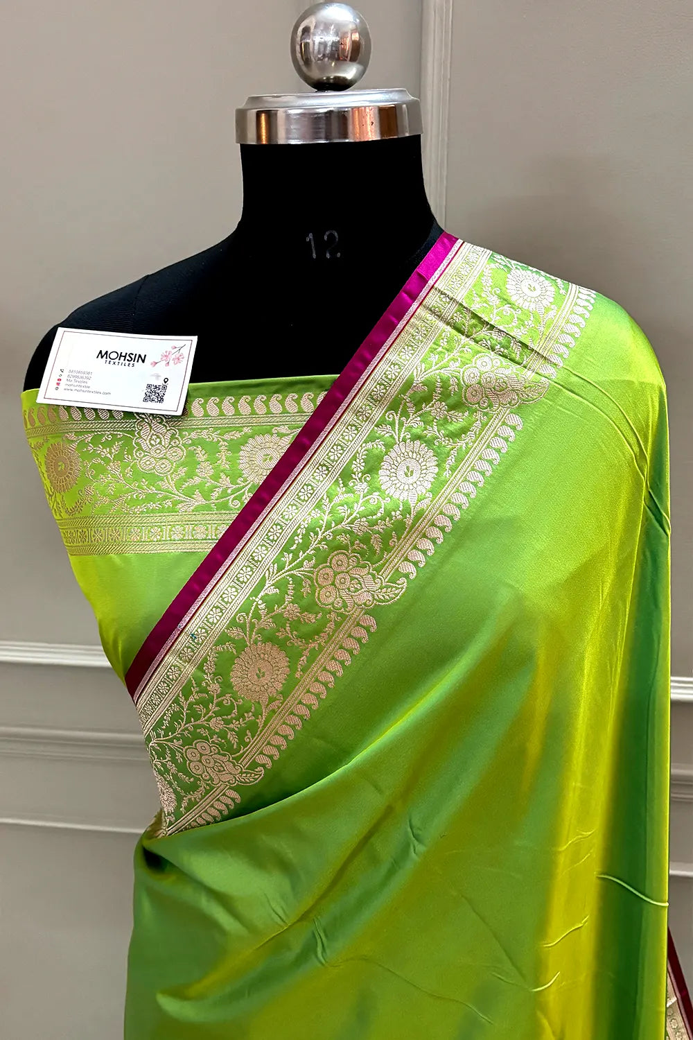 Lime Green Plain Katan Silk Banarasi Saree