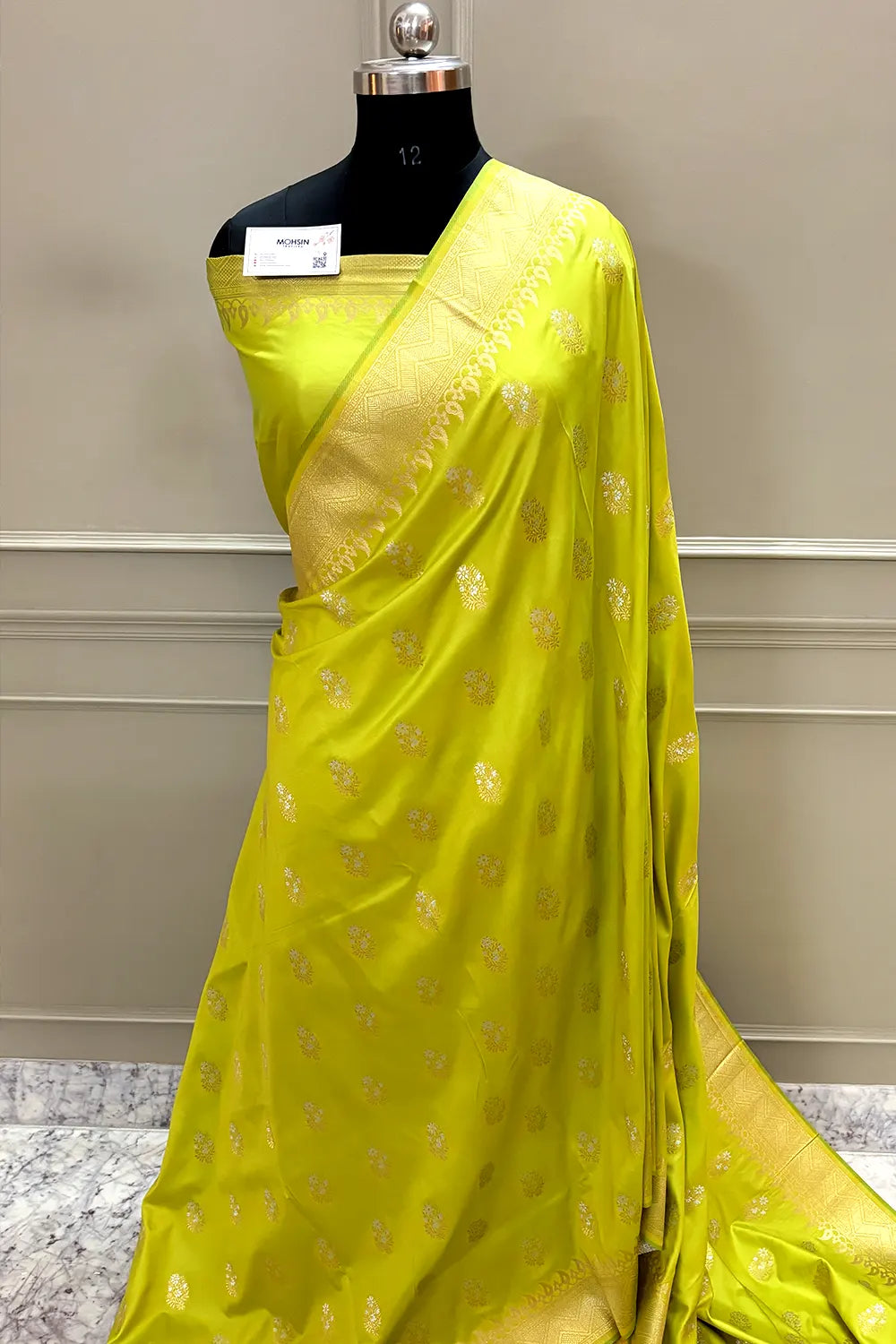 Lime Yellow Zari Banarasi Silk Saree