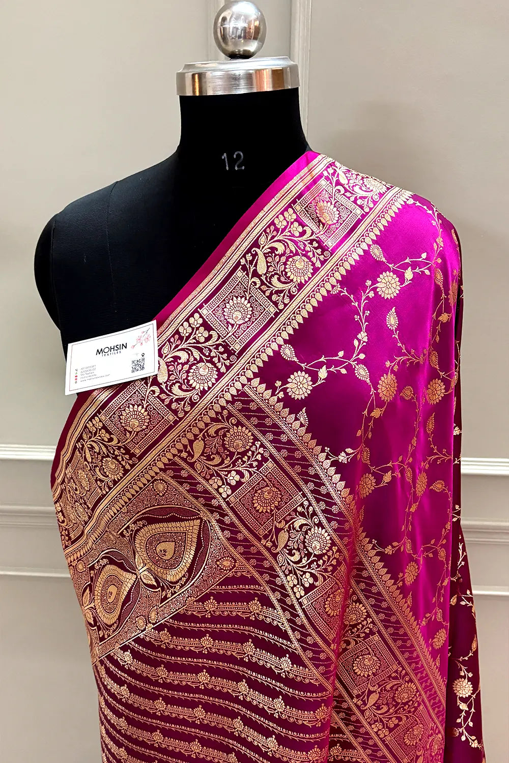 Magenta Albeli Jaal Katan Silk Banarasi Saree
