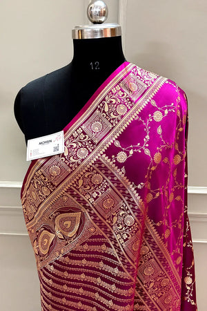 Magenta Albeli Jaal Katan Silk Banarasi Saree