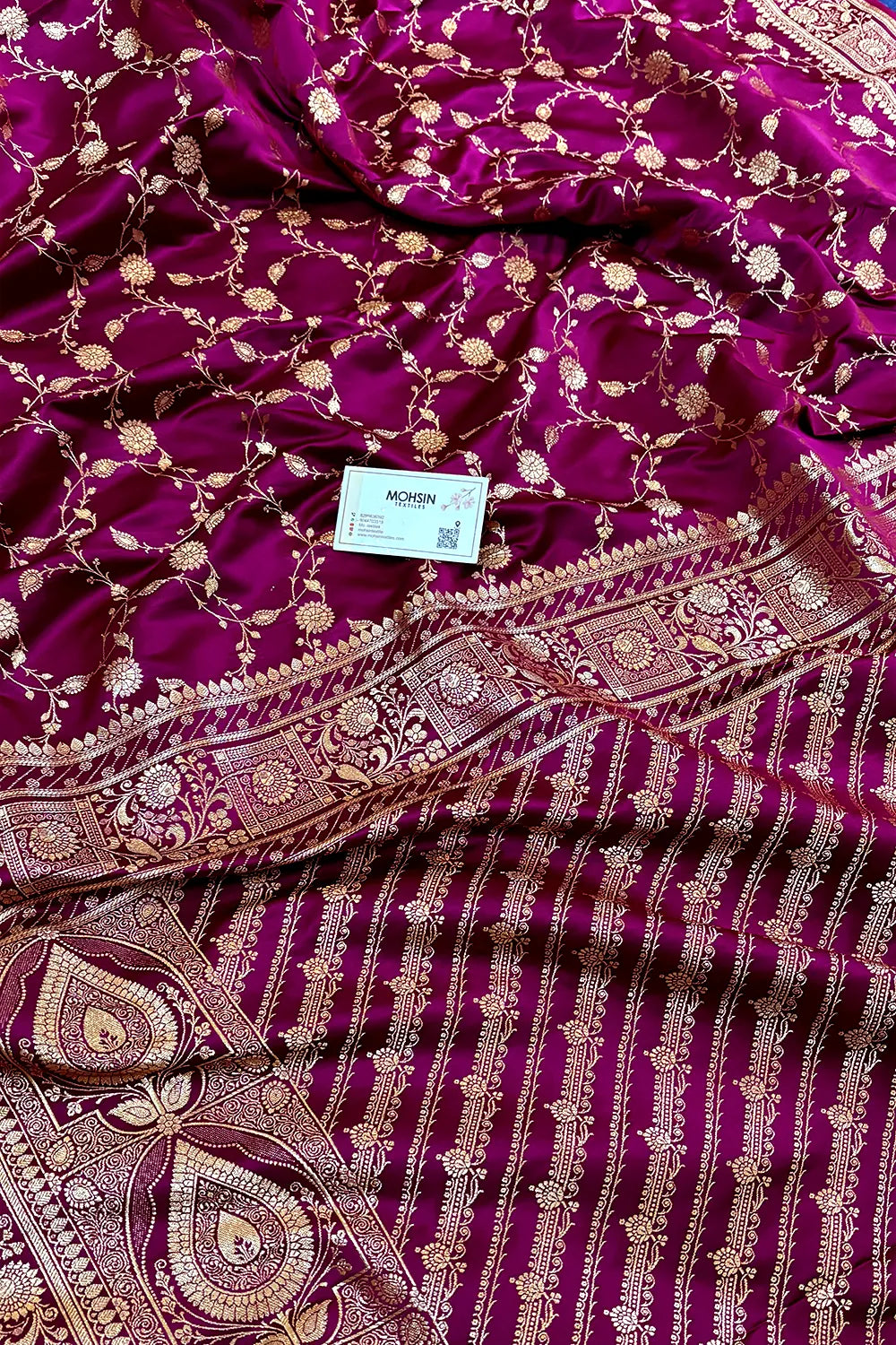 Magenta Albeli Jaal Katan Silk Banarasi Saree