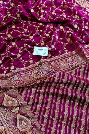 Magenta Albeli Jaal Katan Silk Banarasi Saree
