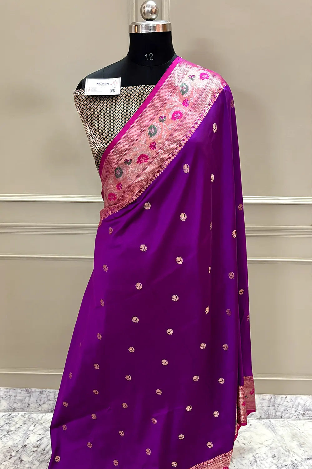 Magenta and Bottle Green Buti Banarasi Silk Saree