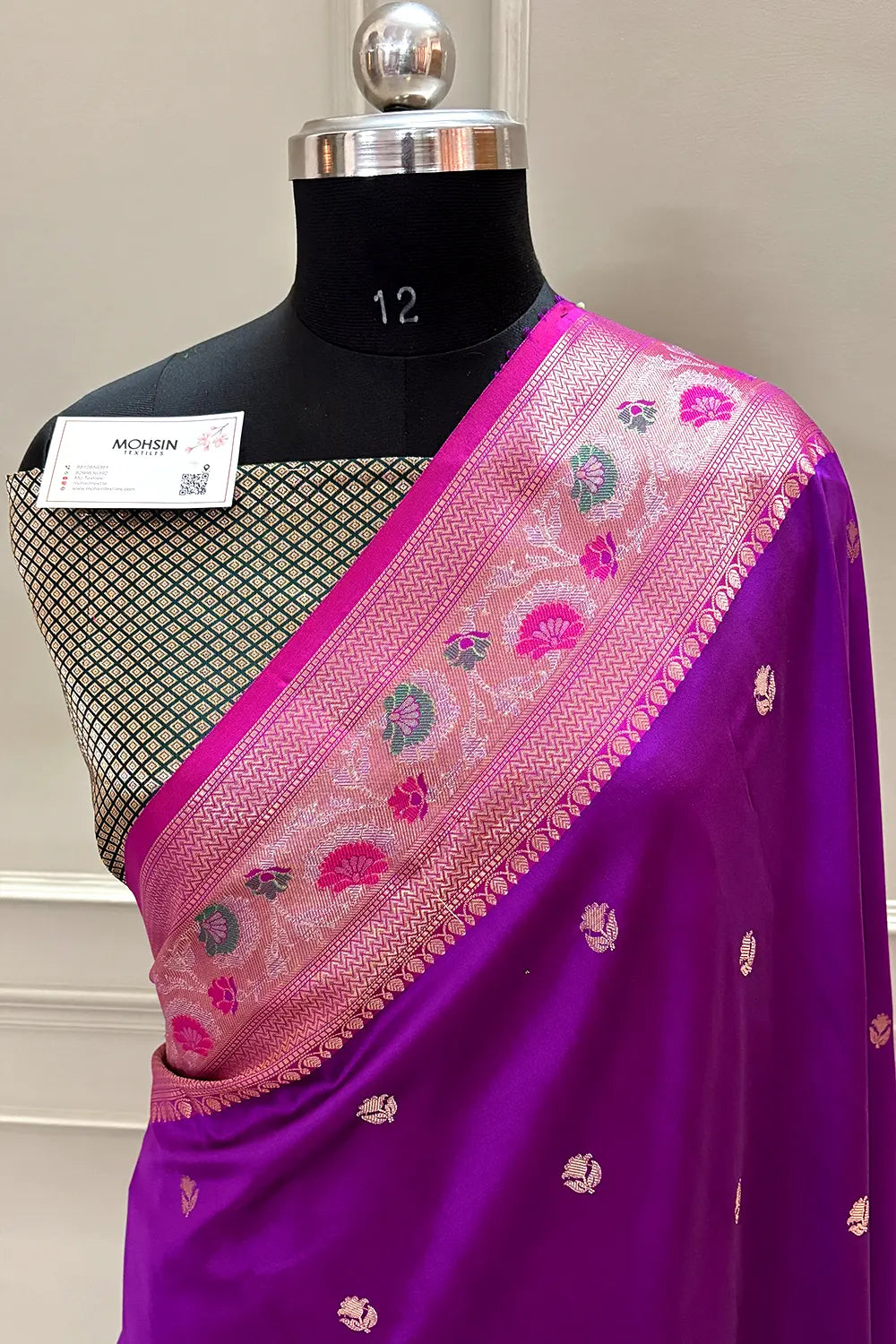 Magenta and Bottle Green Buti Banarasi Silk Saree