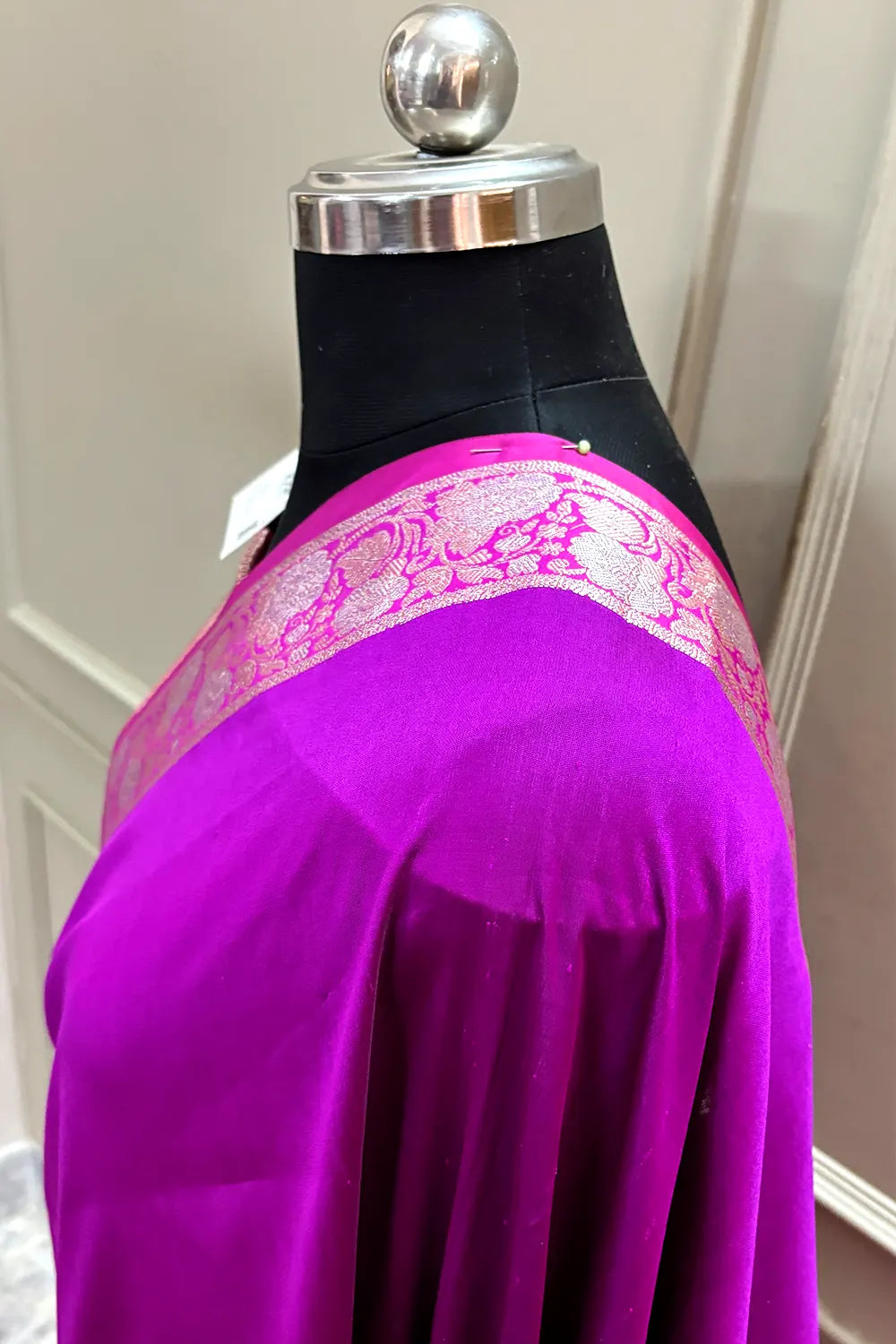 Magenta and Pink Plain Banarasi Silk Saree