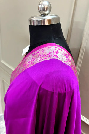 Magenta and Pink Plain Banarasi Silk Saree