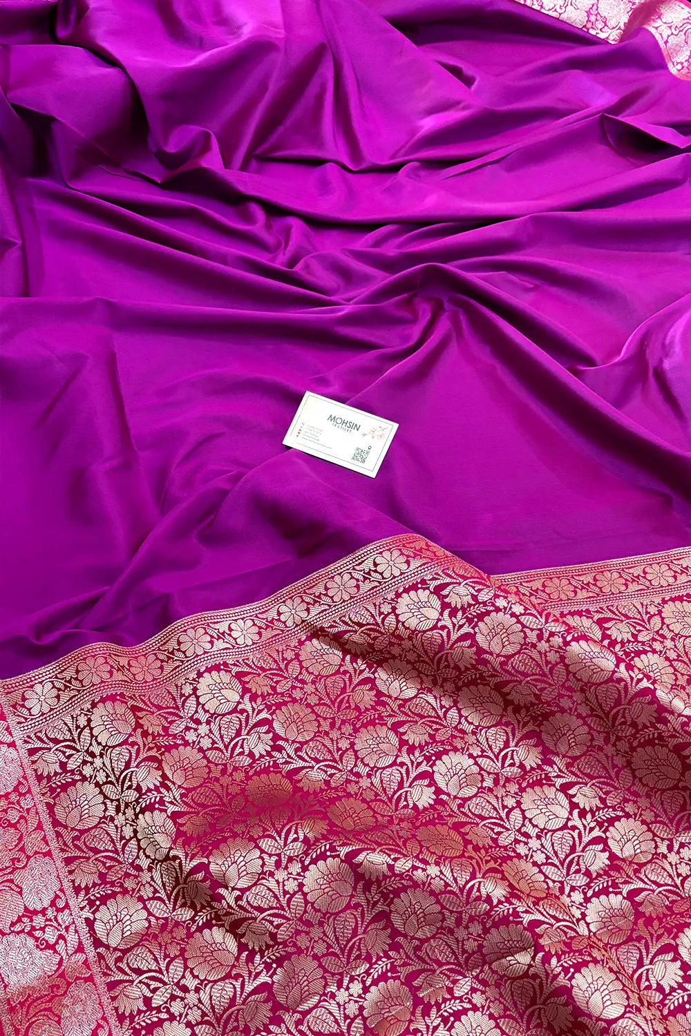 Magenta and Pink Plain Banarasi Silk Saree