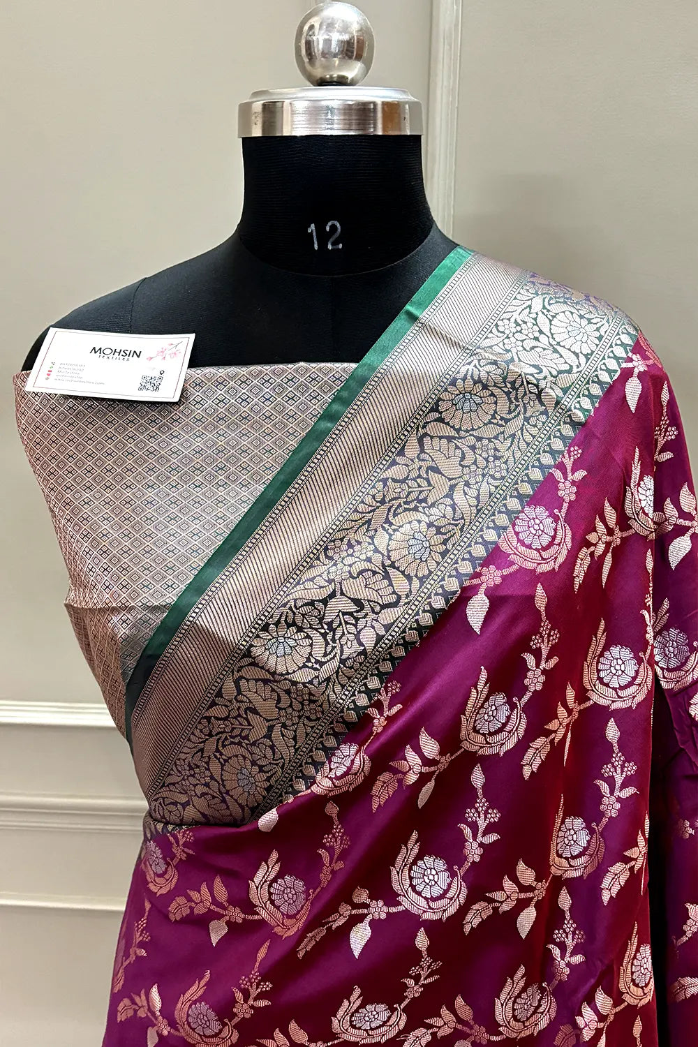 Magenta and Teal Zari Banarasi Silk Saree