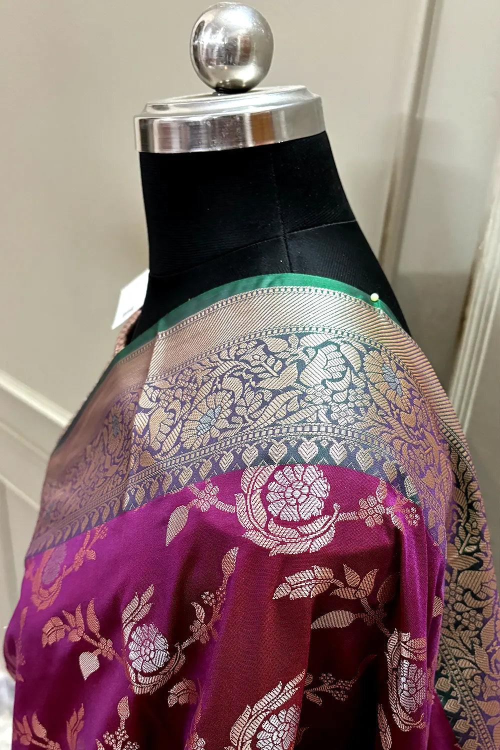 Magenta and Teal Zari Banarasi Silk Saree