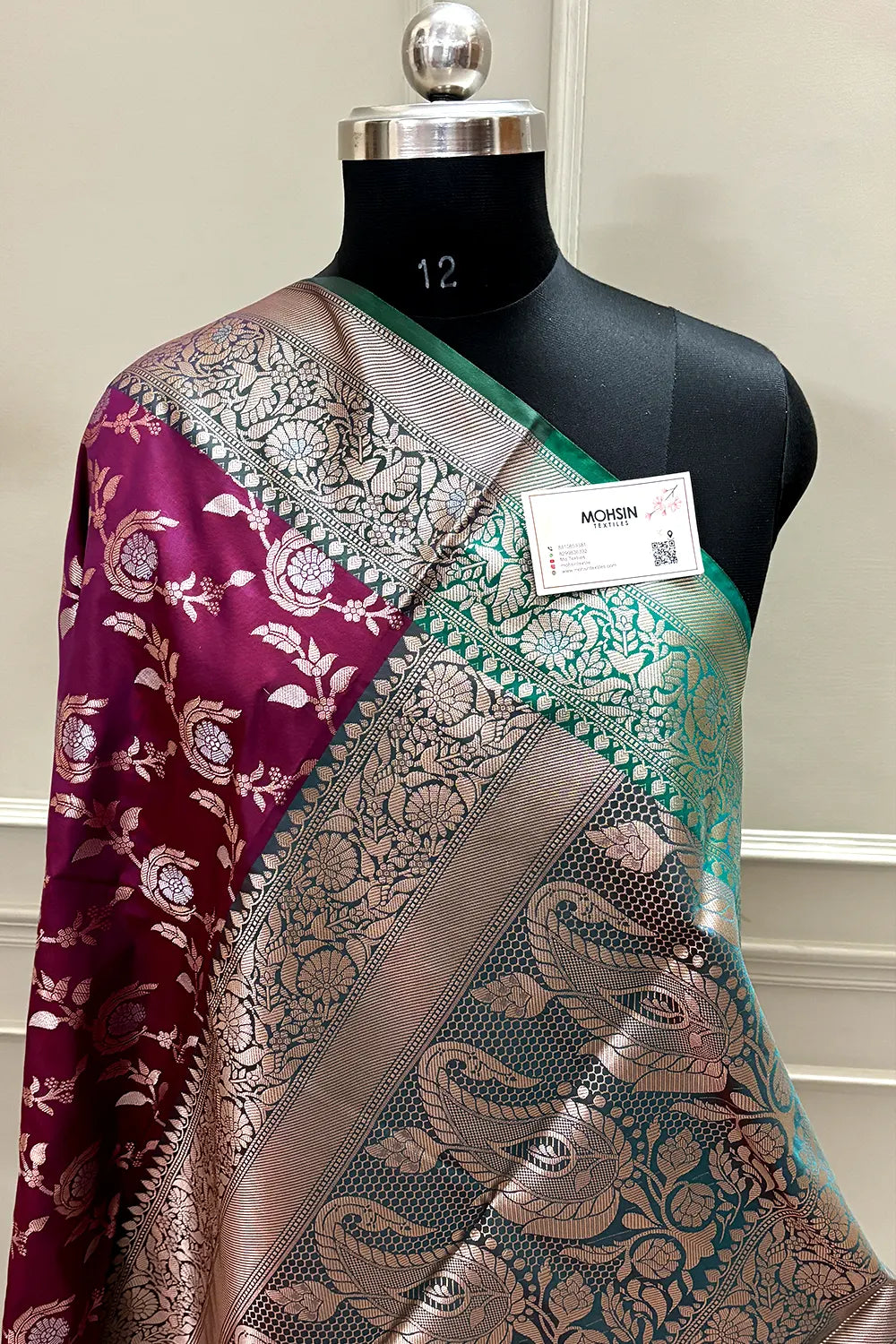 Magenta and Teal Zari Banarasi Silk Saree