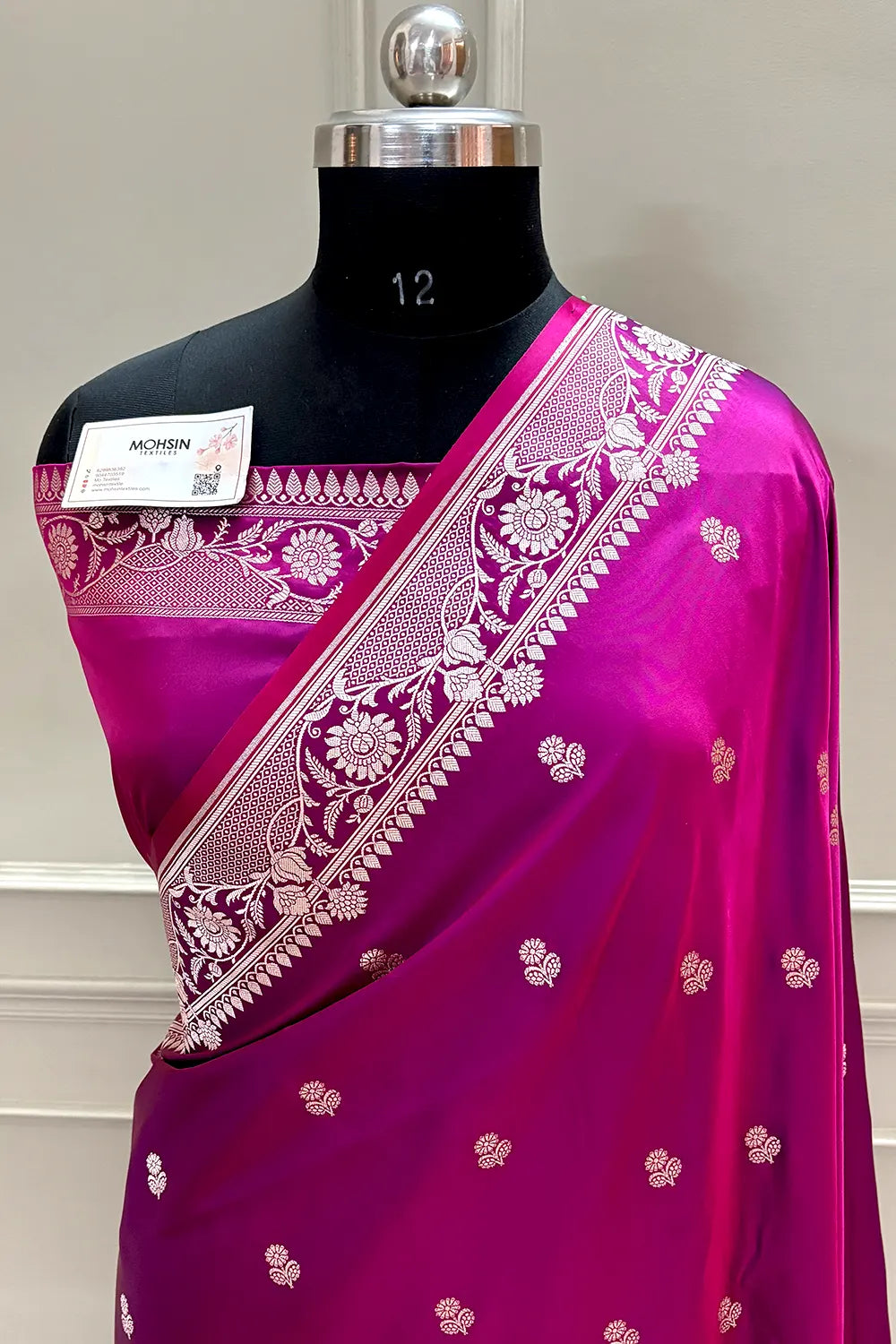 Magenta Babri Buti Katan Silk Banarasi Saree