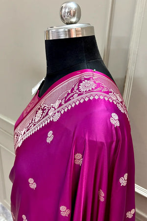 Magenta Babri Buti Katan Silk Banarasi Saree