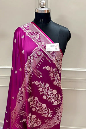 Magenta Babri Buti Katan Silk Banarasi Saree