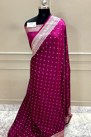 Magenta Chitrani Buti Katan Silk Banarasi Saree