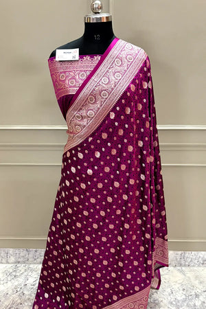 Magenta Chunni Munni Katan Silk Banarasi