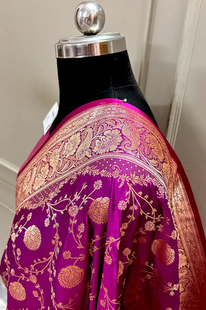 Magenta Churmuri Jaal Katan Silk Banarasi Saree