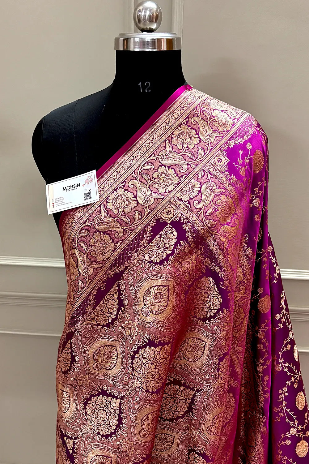 Magenta Churmuri Jaal Katan Silk Banarasi Saree