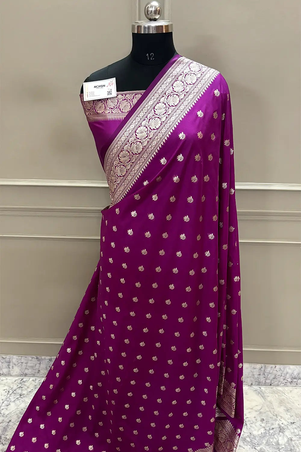 Magenta Ghonga Buti Katan Silk Banarasi Saree