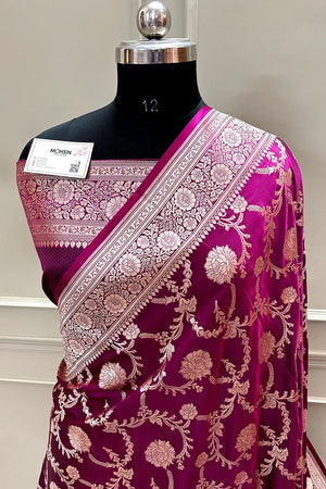 Magenta Laabela Jaal Katan Silk Banarasi Saree