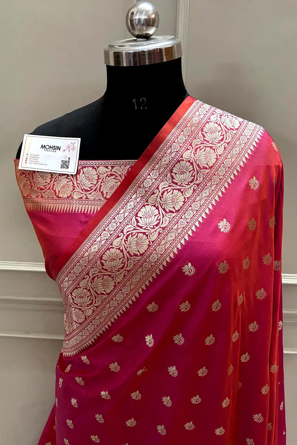 Magenta Orange Ghonga Buti Katan Silk Banarasi Saree