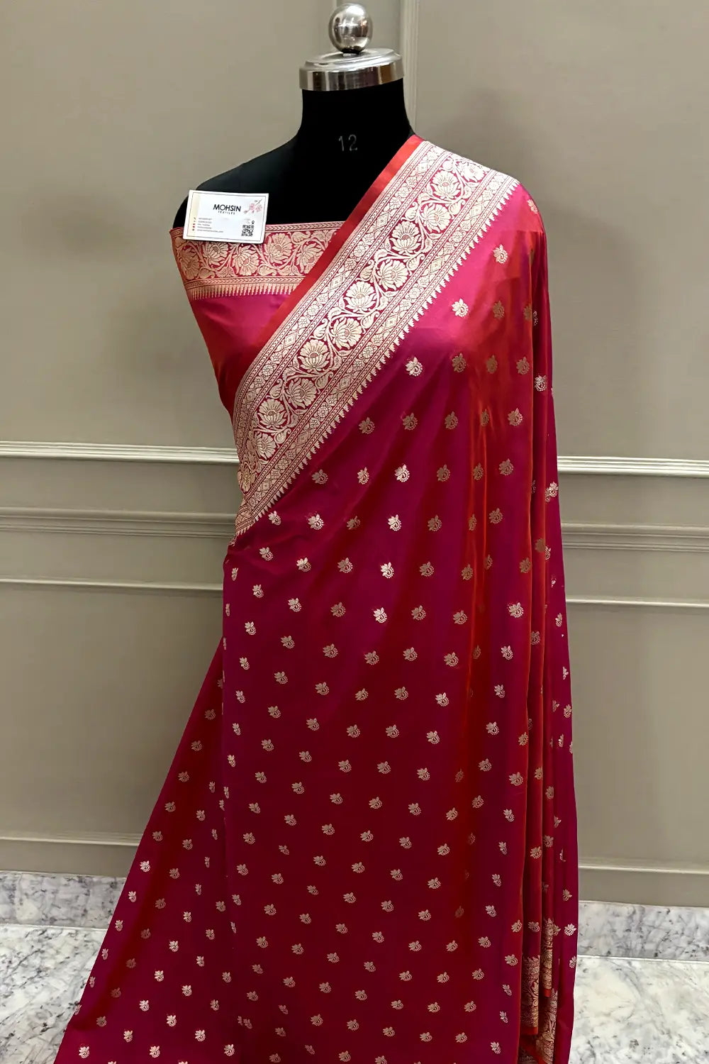 Magenta Orange Ghonga Buti Katan Silk Banarasi Saree