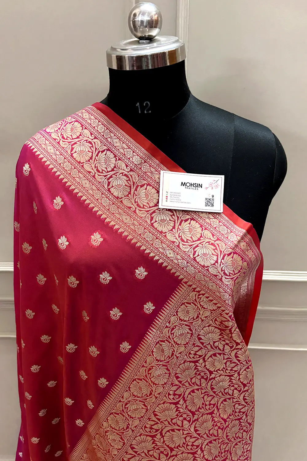 Magenta Orange Ghonga Buti Katan Silk Banarasi Saree