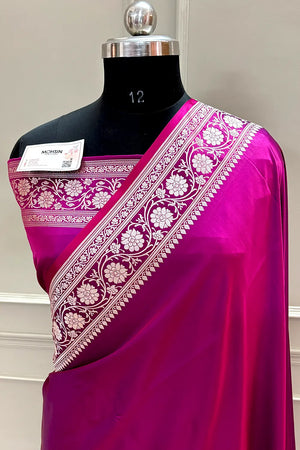 Magenta Plain Zari Border Katan Silk Banarasi Saree