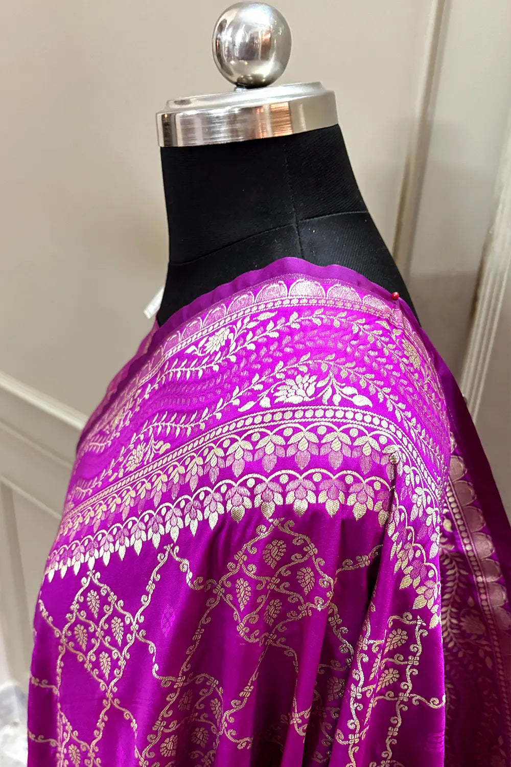 Magenta Purple Pi Jaal Katan Silk Banarasi Saree