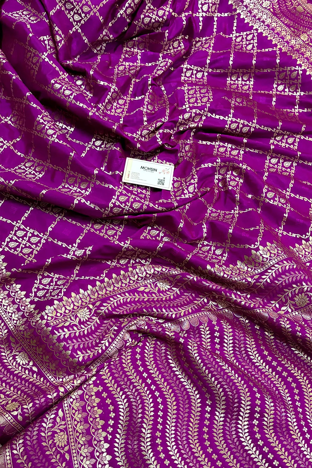 Magenta Purple Pi Jaal Katan Silk Banarasi Saree