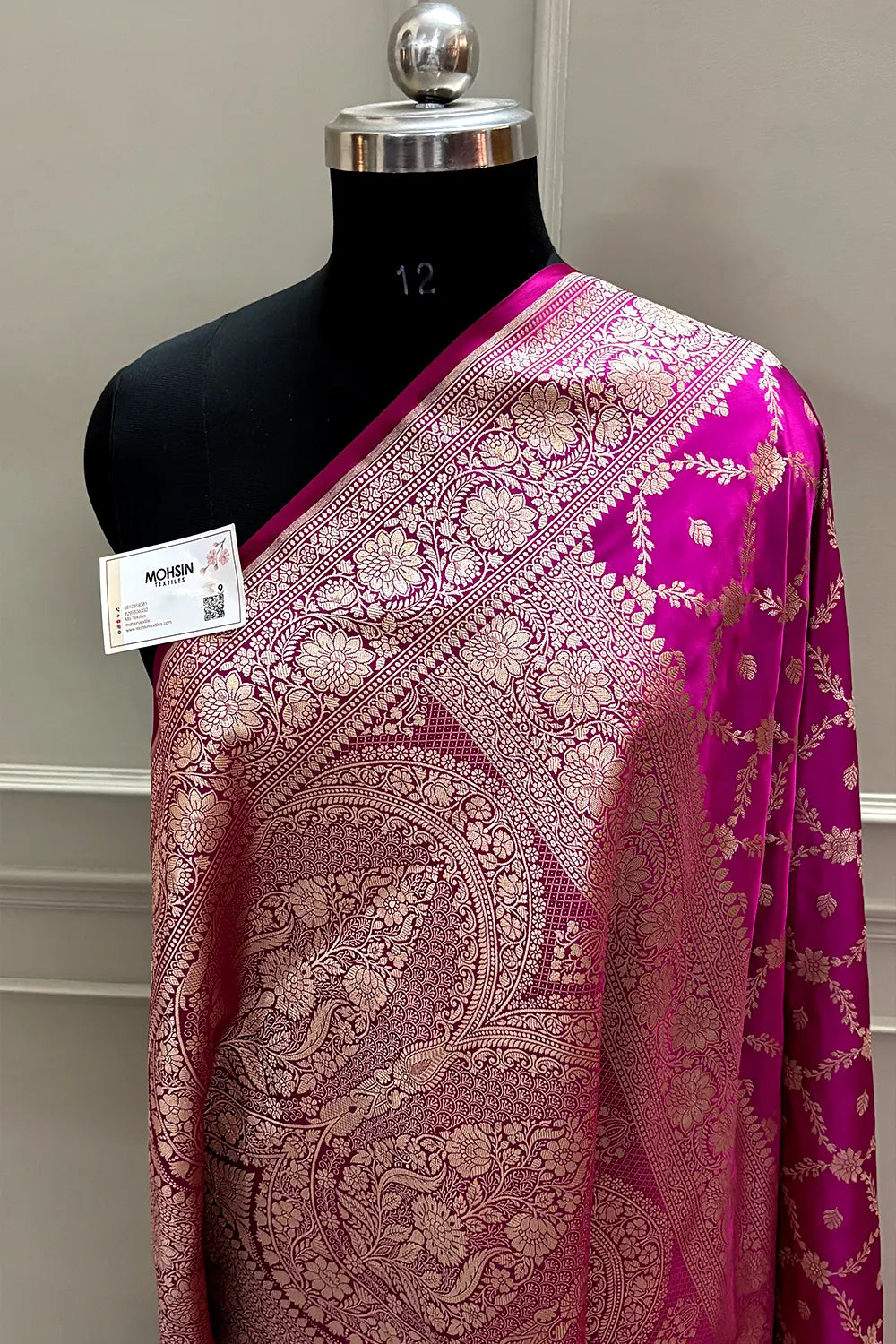 Magenta Qaidi Buti Katan Mashru Silk Banarasi Saree