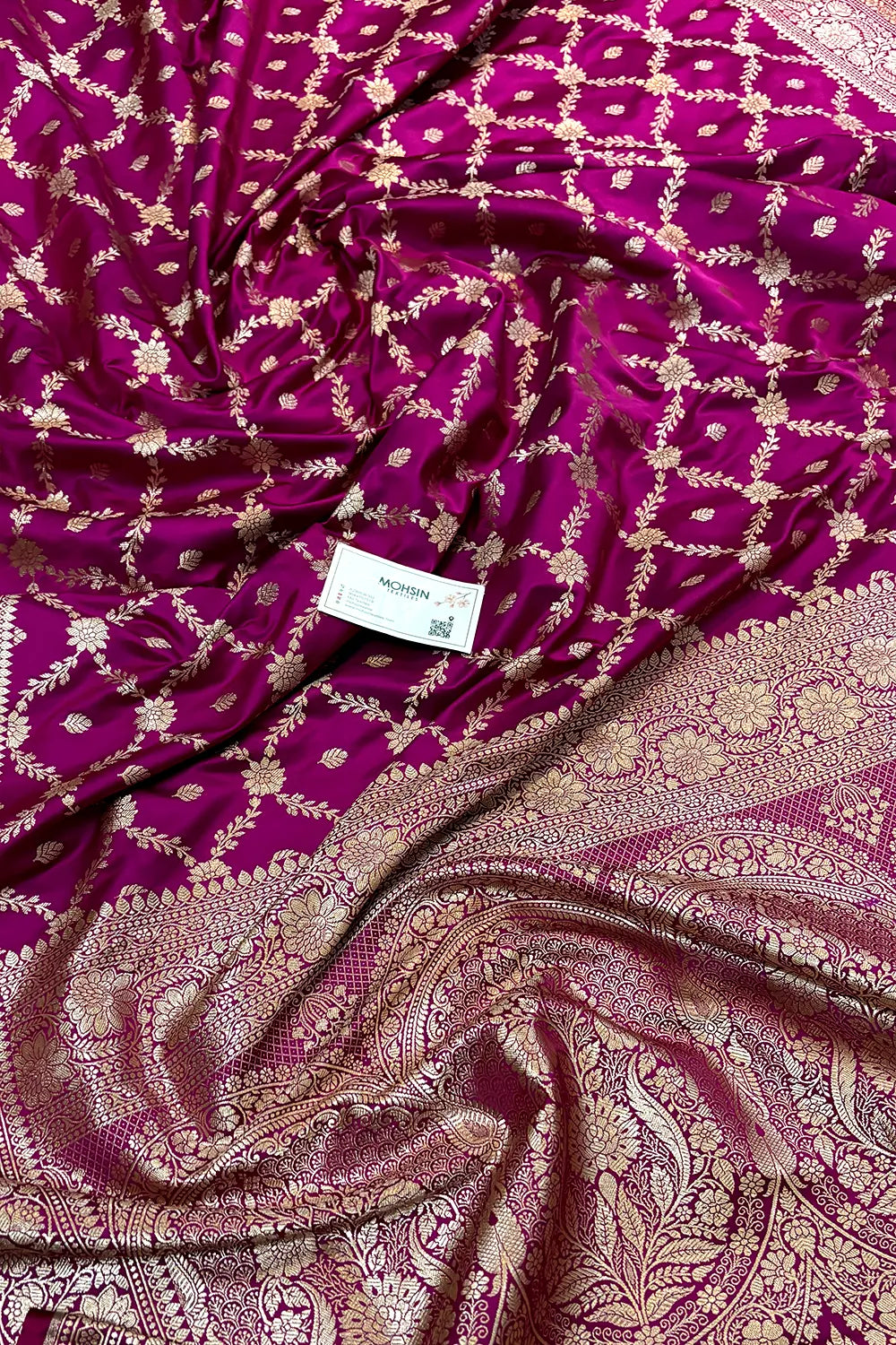 Magenta Qaidi Buti Katan Mashru Silk Banarasi Saree
