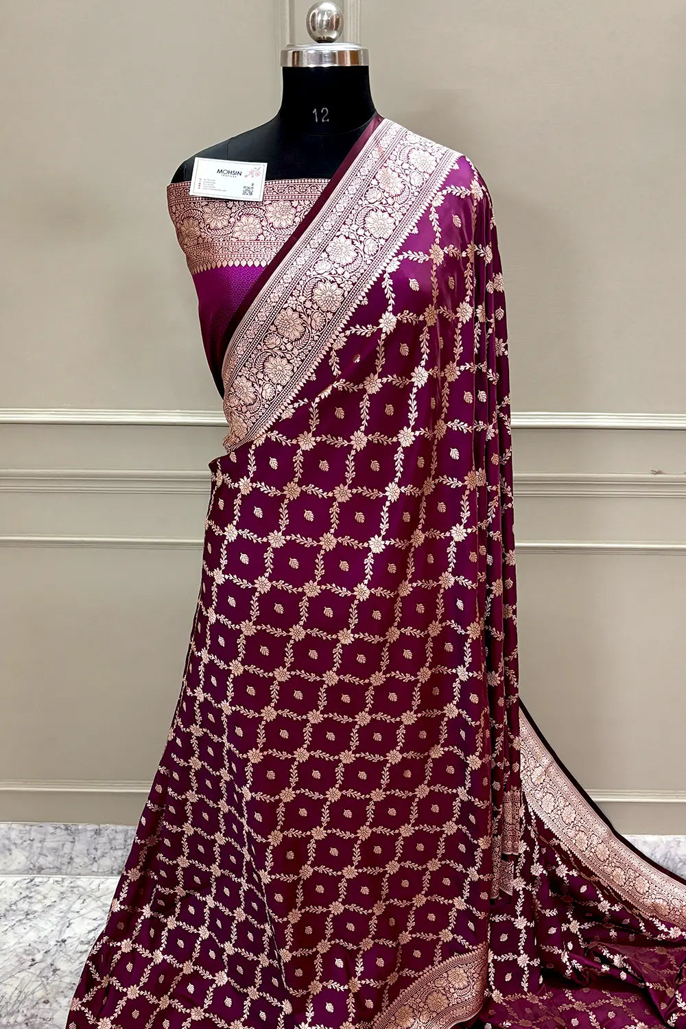 Magenta Qaidi Buti Katan Silk Banarasi Saree