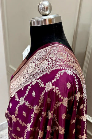 Magenta Qaidi Buti Katan Silk Banarasi Saree
