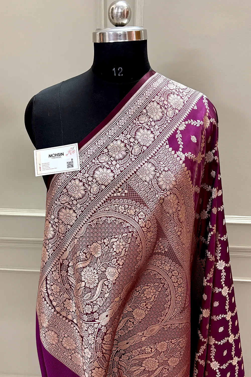Magenta Qaidi Buti Katan Silk Banarasi Saree