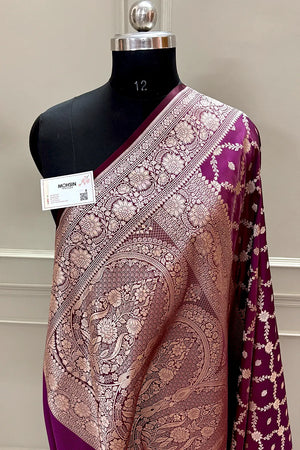 Magenta Qaidi Buti Katan Silk Banarasi Saree