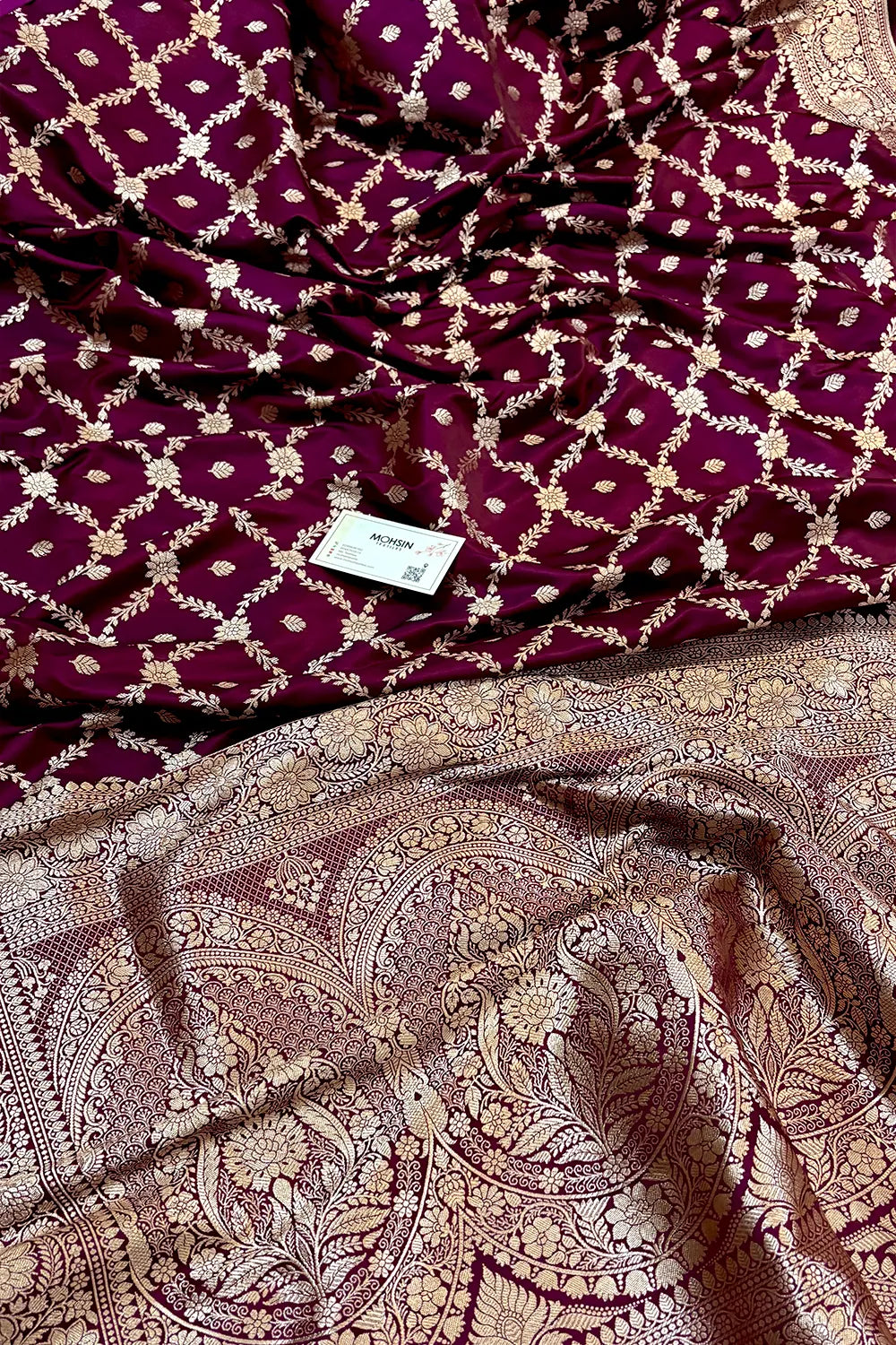 Magenta Qaidi Buti Katan Silk Banarasi Saree