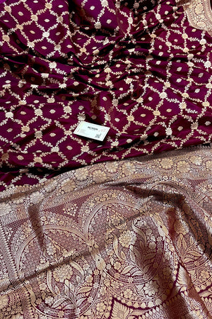 Magenta Qaidi Buti Katan Silk Banarasi Saree