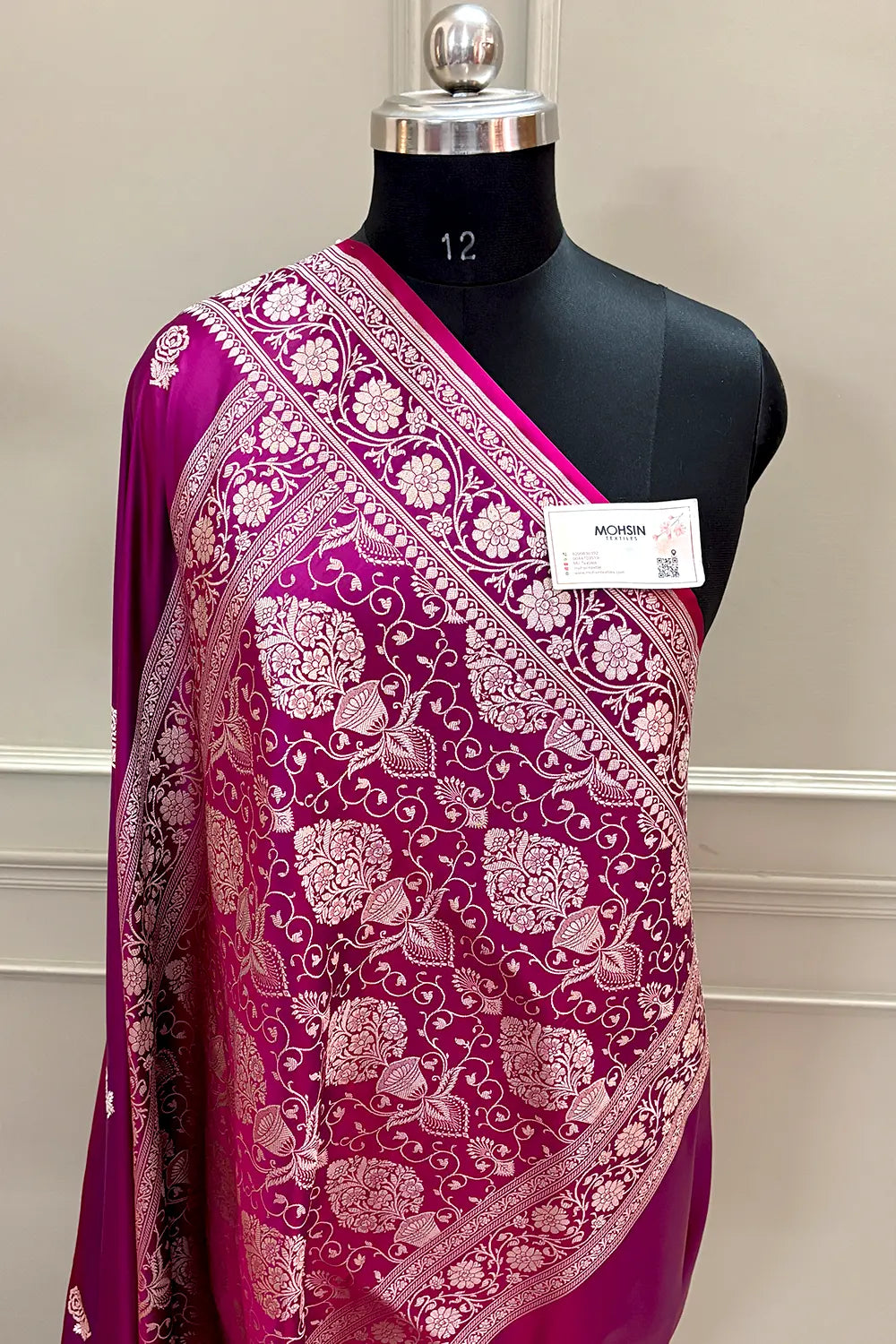 Magenta Rose Buti Katan Silk Banarasi Saree