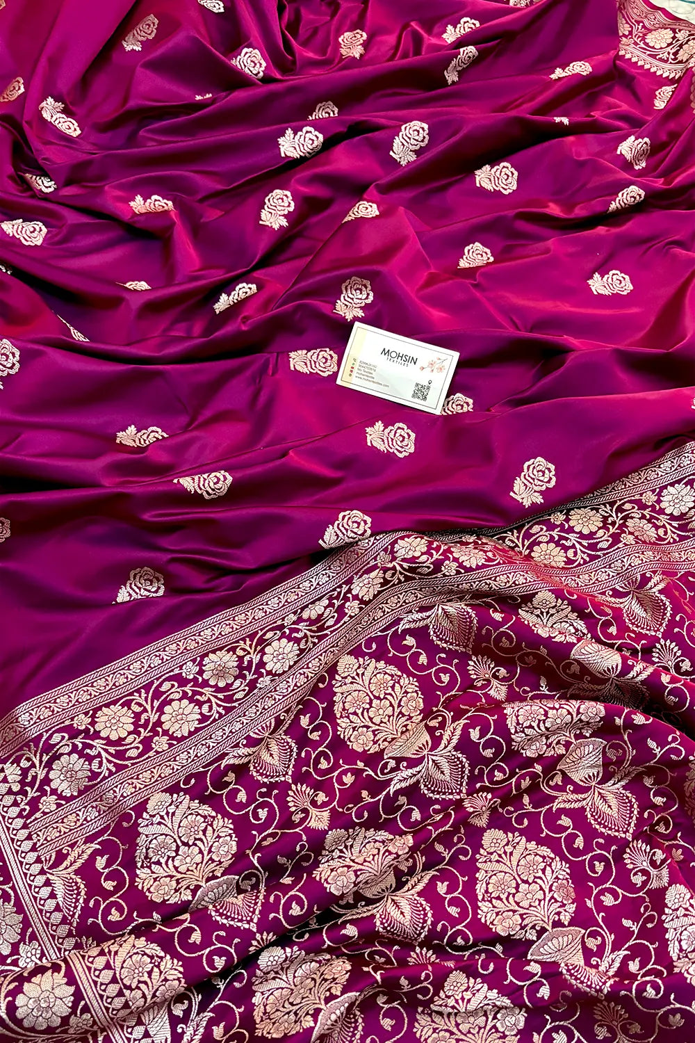 Magenta Rose Buti Katan Silk Banarasi Saree