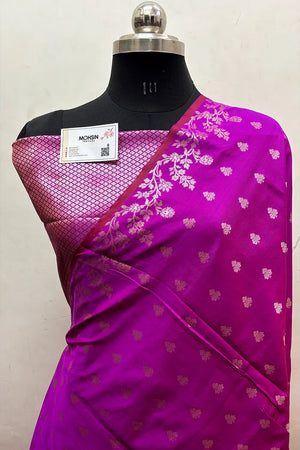 Magenta Semi Katan Silk Banarasi Saree