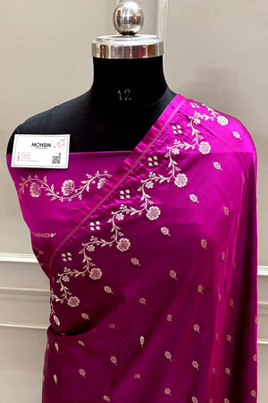 Magenta Zari Katan Mashru Silk Banarasi Saree