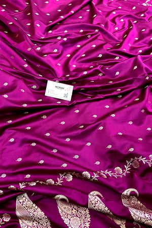 Magenta Zari Katan Mashru Silk Banarasi Saree