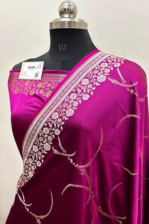 Magenta Zari Katan Mashru Silk Banarasi Saree
