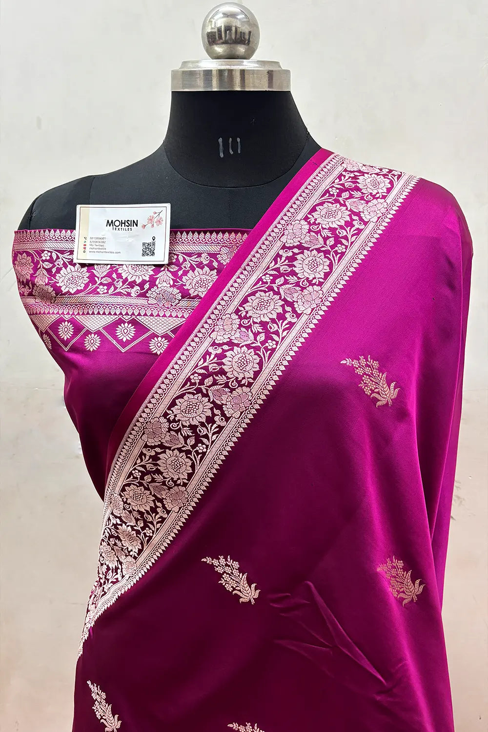 Magenta Zari Katan Mashru Silk Banarasi Saree