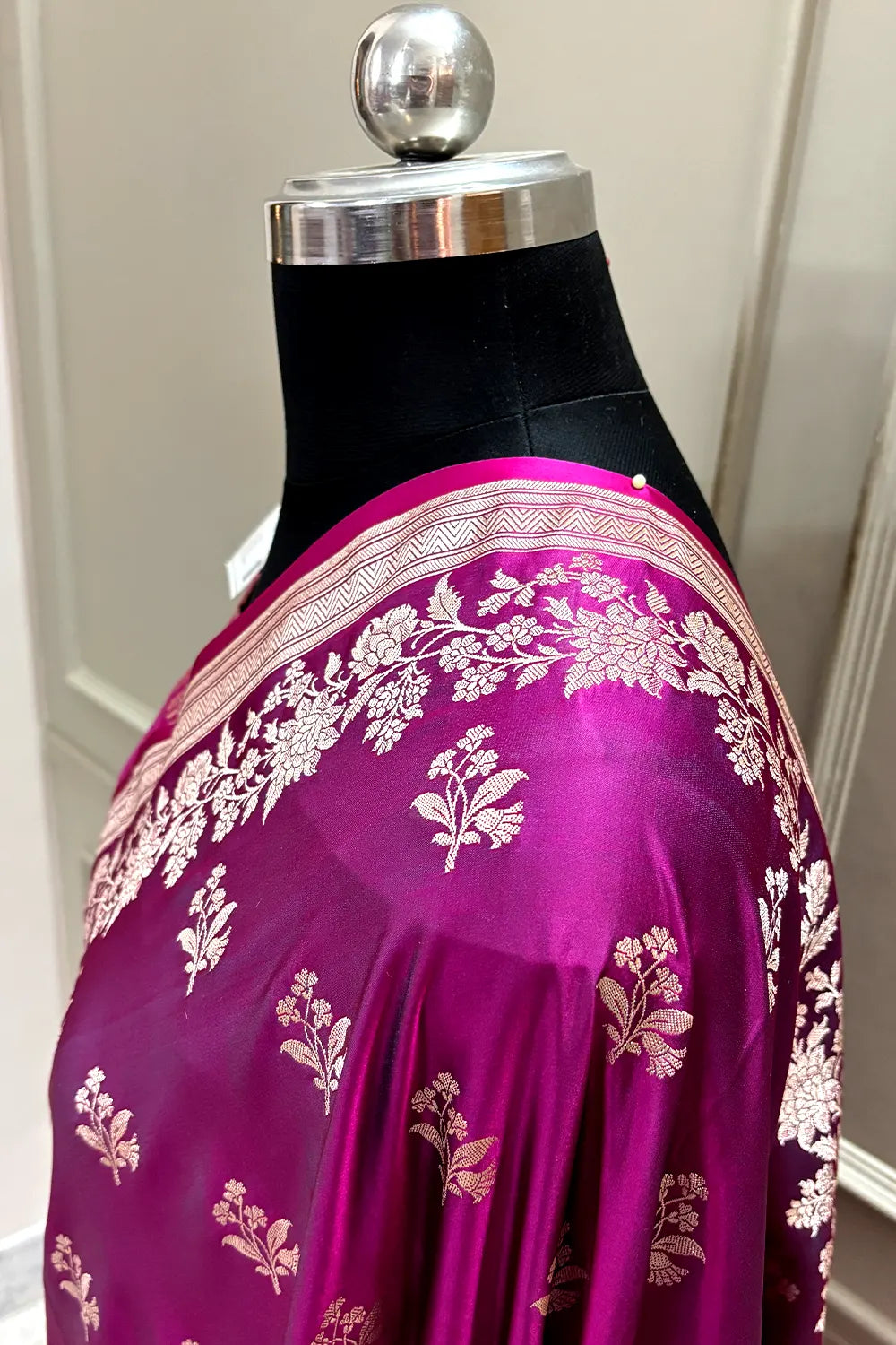 Magenta Zari Katan Silk Banarasi Saree