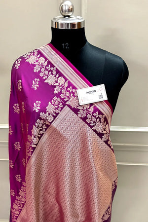 Magenta Zari Katan Silk Banarasi Saree