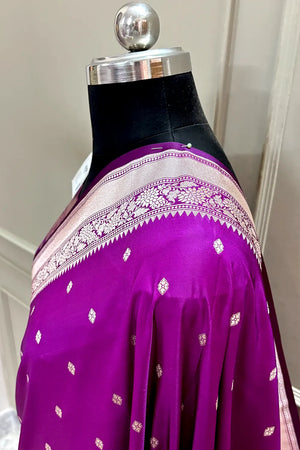 Magenta Zari Katan Silk Banarasi Saree