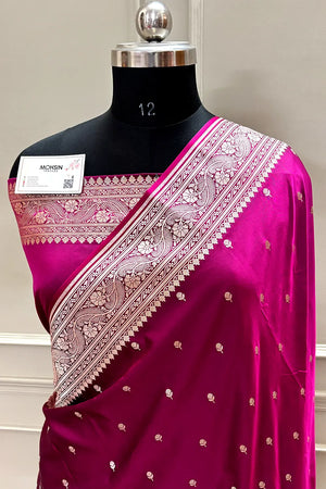 Magenta Zari Katan Mashru Silk Banarasi Saree